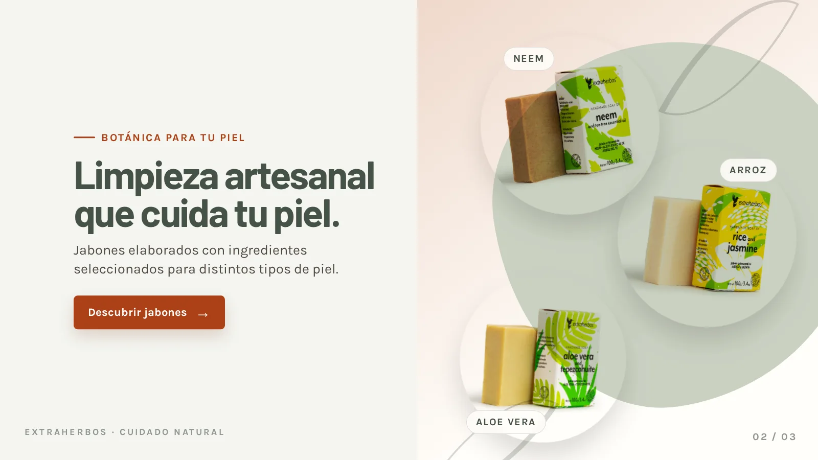 Jabones artesanales Extraherbos: neem, arroz y aloe vera